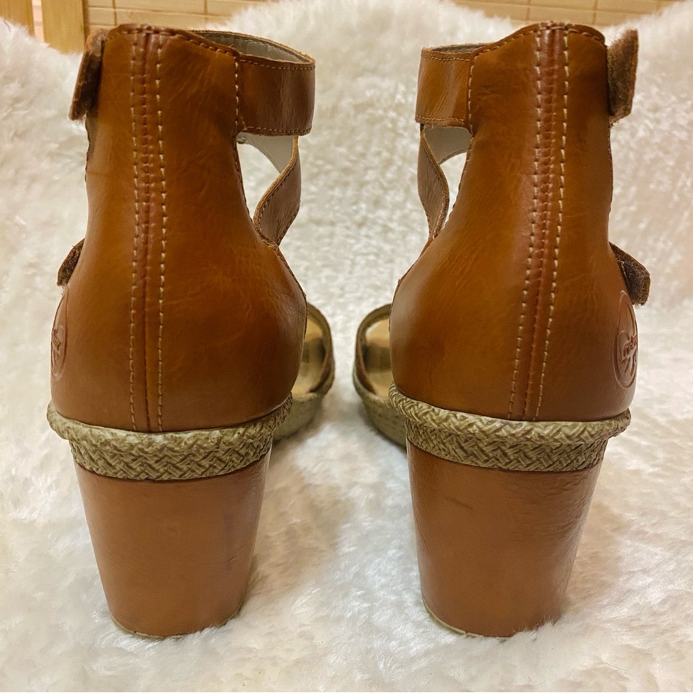 Rieker Brown Leather Heel Sandals - Picture 4 of 7